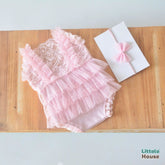 Baby Girl Ruffle Lace Romper with Headband O225 | 3M | Light Pink